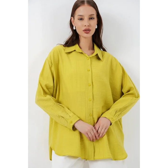 Uzun Oversize Gömlek 20334 - Hardal