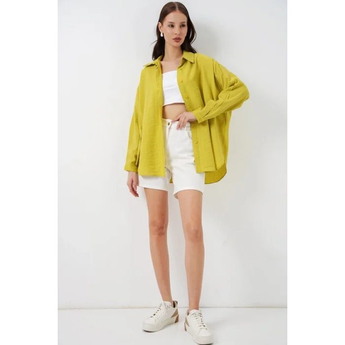 Uzun Oversize Gömlek 20334 - Hardal