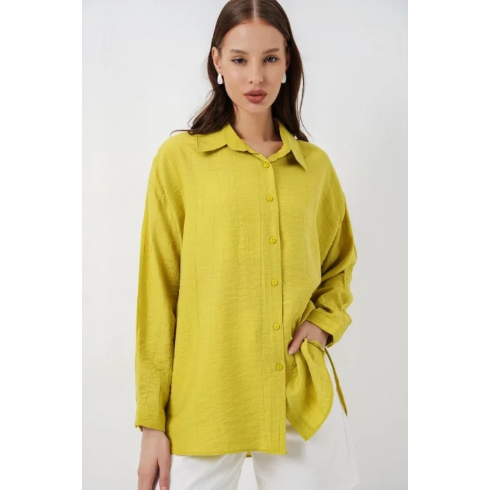 Uzun Oversize Gömlek 20334 - Hardal