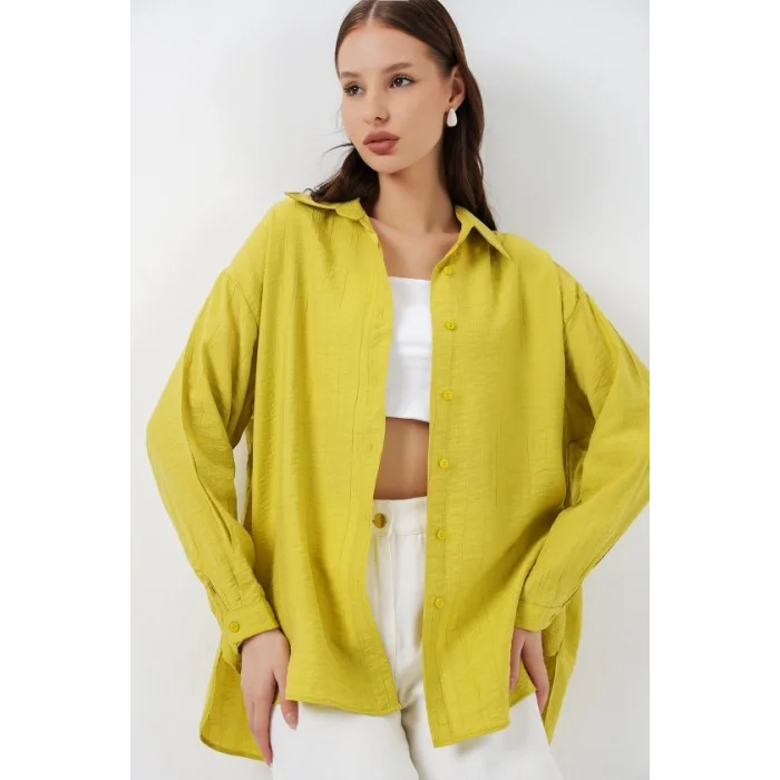 Uzun Oversize Gömlek 20334 - Hardal