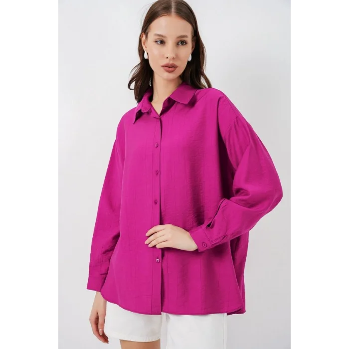 Uzun Oversize Gömlek 20334 - Koyu Pembe