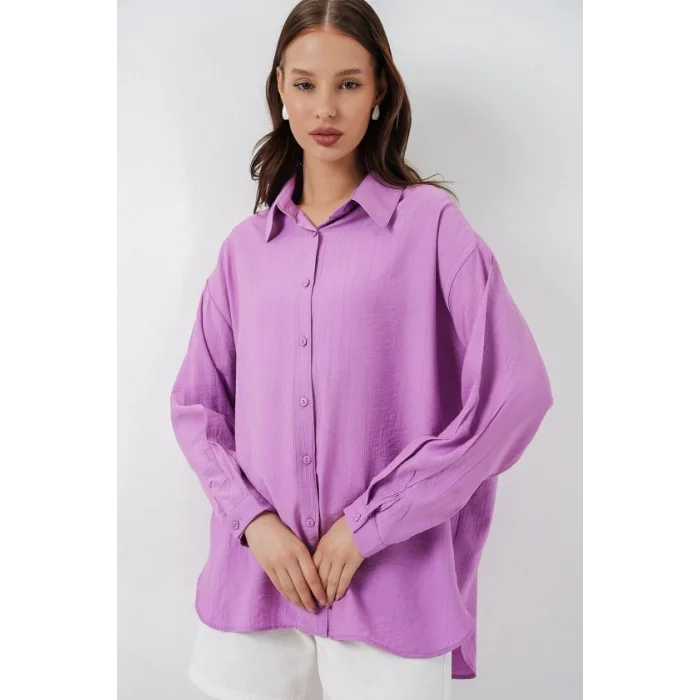 Uzun Oversize Gömlek 20334 - Lila