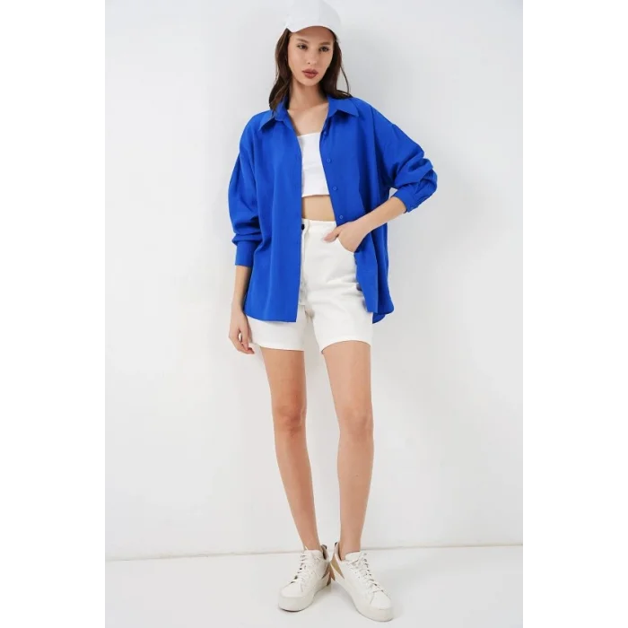 Uzun Oversize Gömlek 20334 - Saks