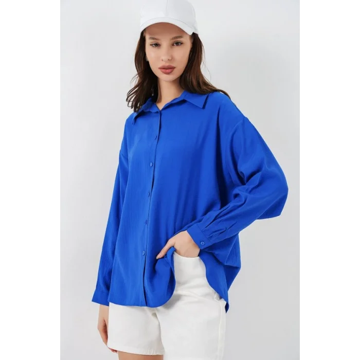 Uzun Oversize Gömlek 20334 - Saks