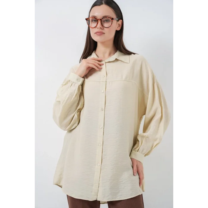 Uzun Oversize Gömlek 5965 - Ekru