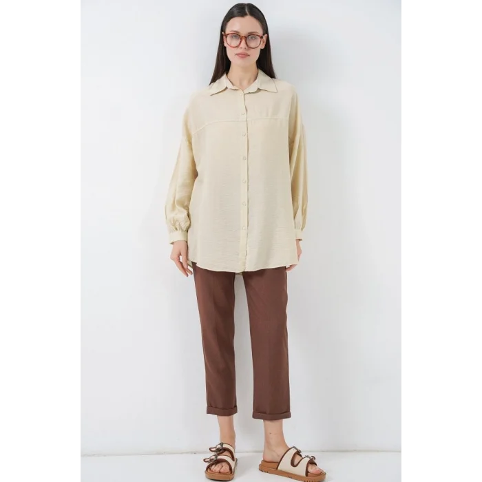 Uzun Oversize Gömlek 5965 - Ekru