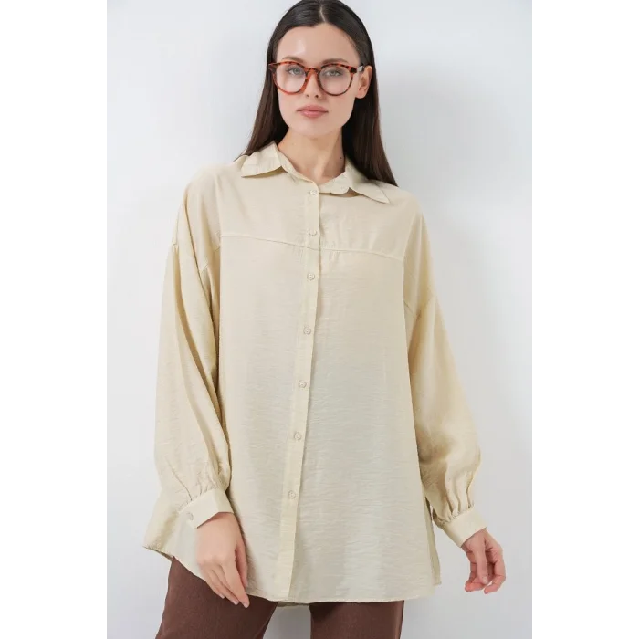 Uzun Oversize Gömlek 5965 - Ekru