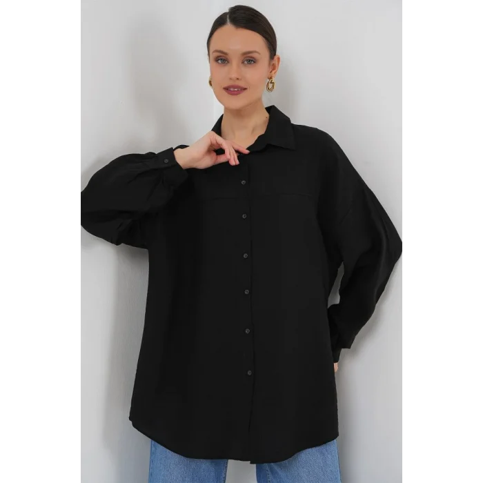 Uzun Oversize Gömlek 5965 - Siyah