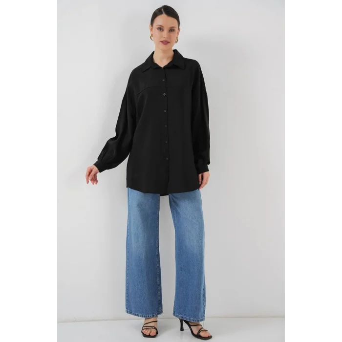 Uzun Oversize Gömlek 5965 - Siyah