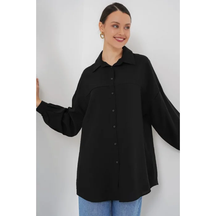 Uzun Oversize Gömlek 5965 - Siyah