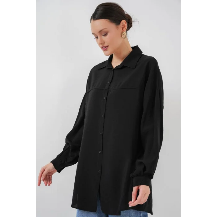 Uzun Oversize Gömlek 5965 - Siyah