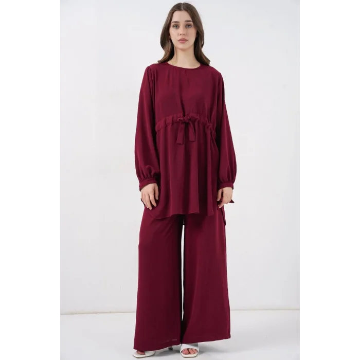 Uzun Tunik Pantolon İkili Takım 6719 - Bordo