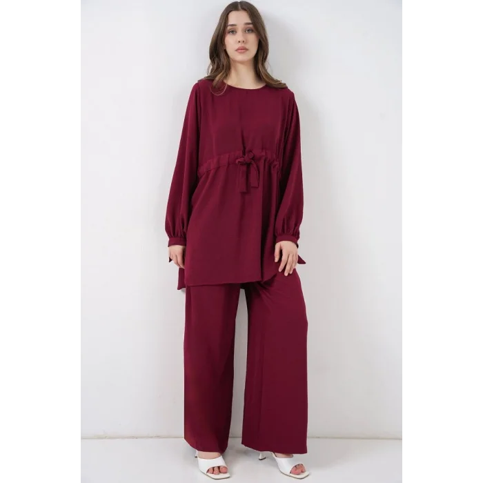 Uzun Tunik Pantolon İkili Takım 6719 - Bordo