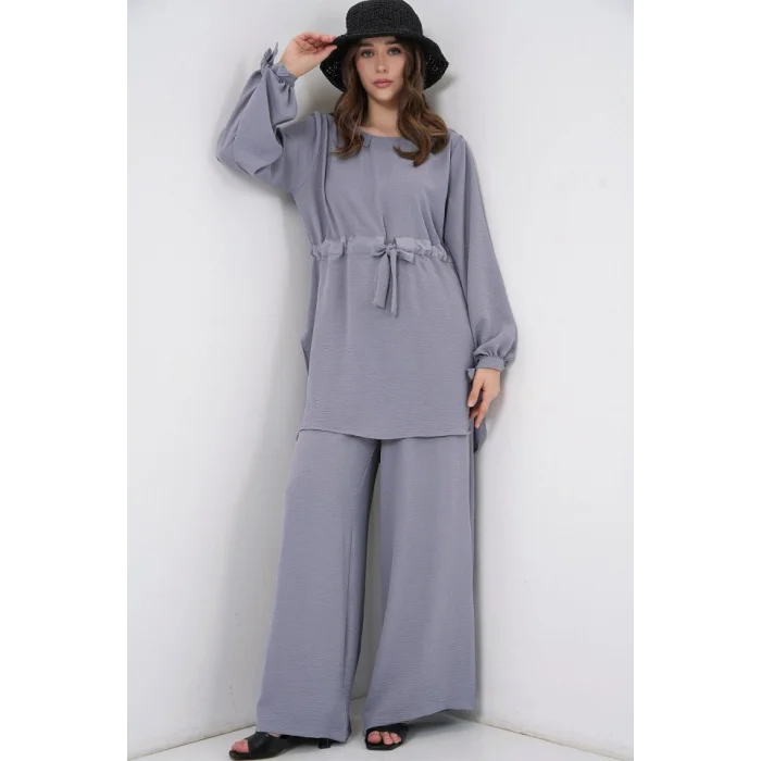 Uzun Tunik Pantolon İkili Takım 6719 - Gri