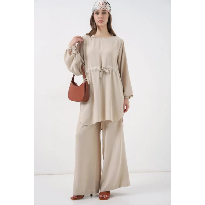 Uzun Tunik Pantolon İkili Takım 6719 - Krem