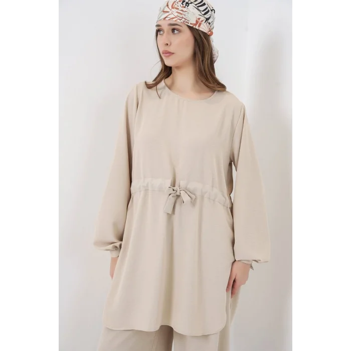 Uzun Tunik Pantolon İkili Takım 6719 - Krem