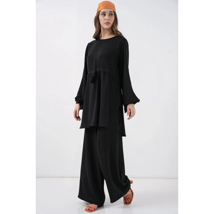 Uzun Tunik Pantolon İkili Takım 6719 - Siyah