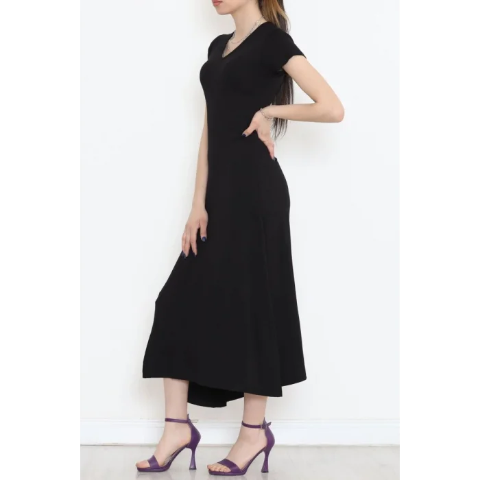 V Yaka Elbise Siyah