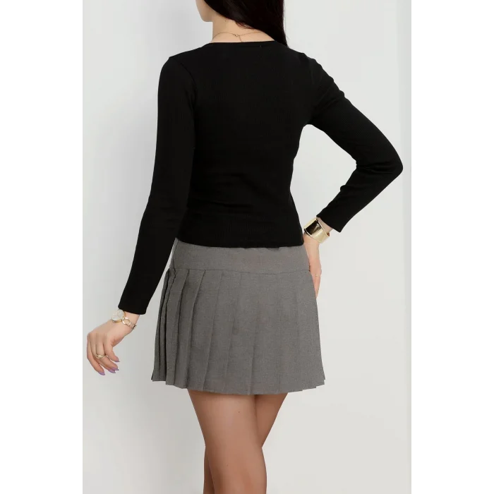 V yaka kaşkorse bluz siyah a3699