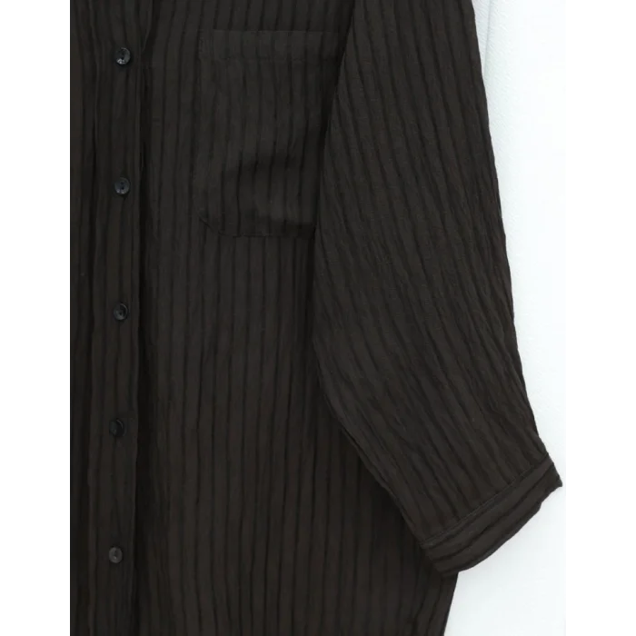 V Yaka Tek Cepli Tensel Yarı Transparan Çizgili Gömlek -K. Kahve