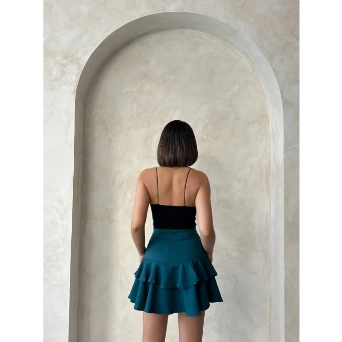 Valonlu fırfırlı etek yeşil s24681