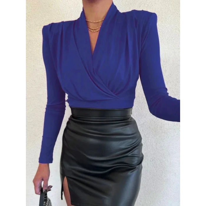 Vatkalı Kruvaze Model Sandy Bluz   -Saks