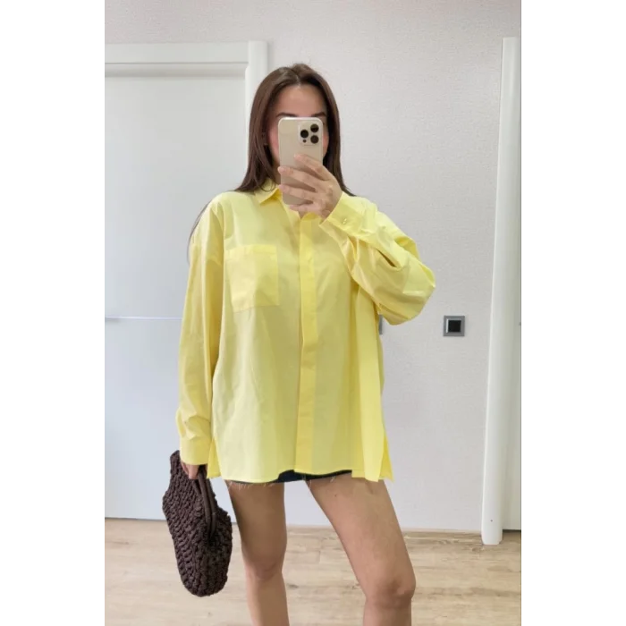 Yakalı Yandan Yırtmaçlı Gömlek - Sarı