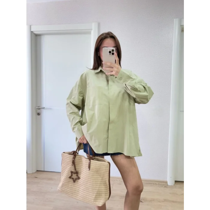 Yakalı Yandan Yırtmaçlı Gömlek - Yeşil