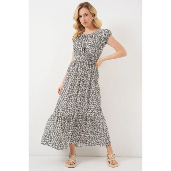 Yakası Büzgü Detaylı Elbise 2544 - Siyah