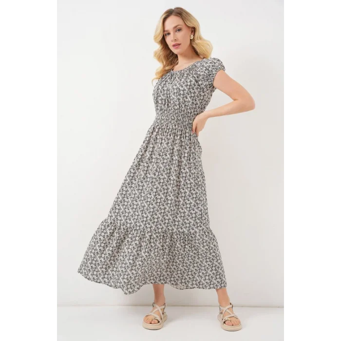 Yakası Büzgü Detaylı Elbise 2544 - Siyah