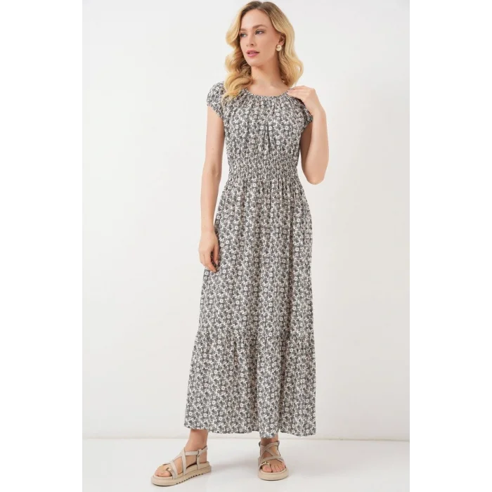 Yakası Büzgü Detaylı Elbise 2544 - Siyah