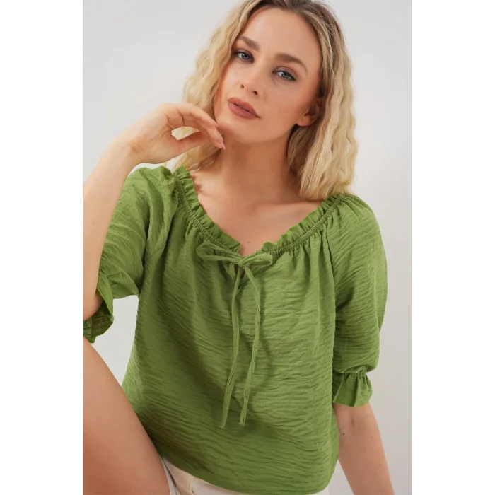 Yakası Fırfır Detaylı Bluz 959 - E.Yeşil