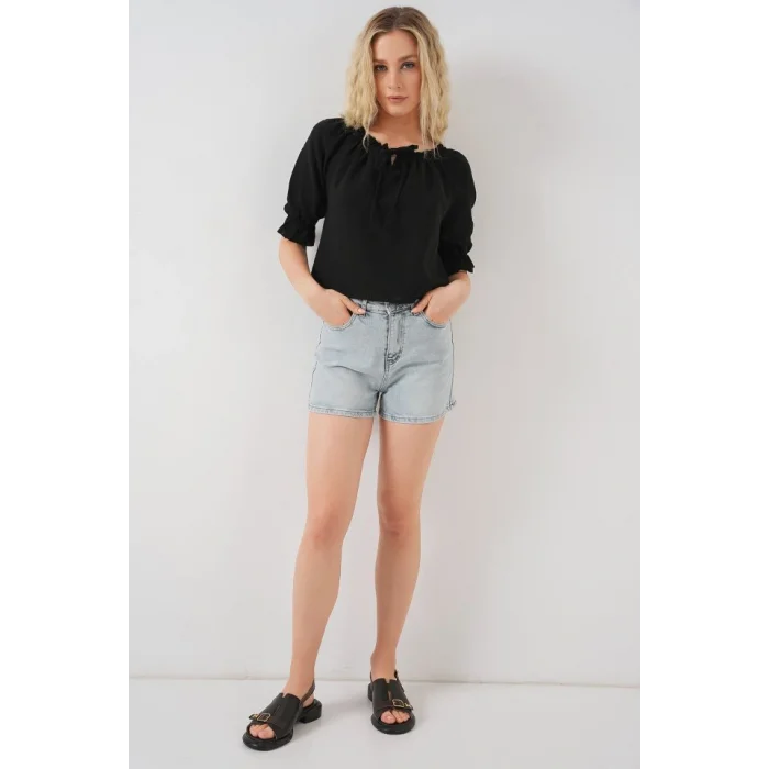 Yakası Fırfır Detaylı Bluz 959 - Siyah