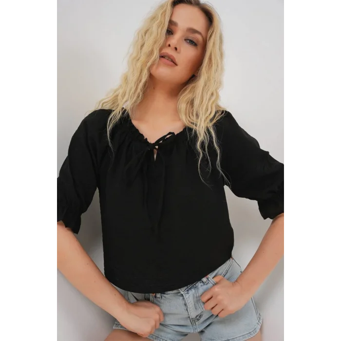 Yakası Fırfır Detaylı Bluz 959 - Siyah