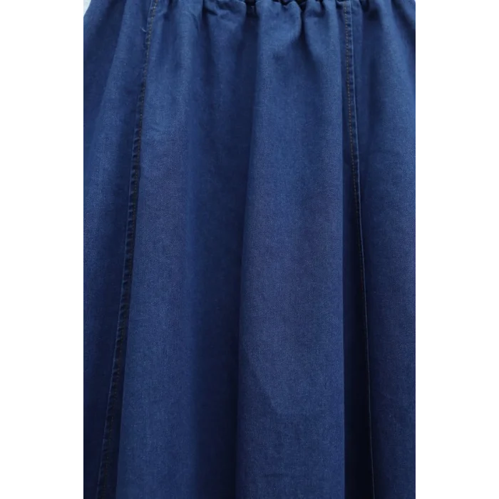 Yan Cepli Beli Lastikli Kot Etek  -İndigo
