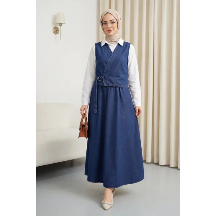 Yandan Bağlamalı Yelek Etek Kot Takım  -Laci