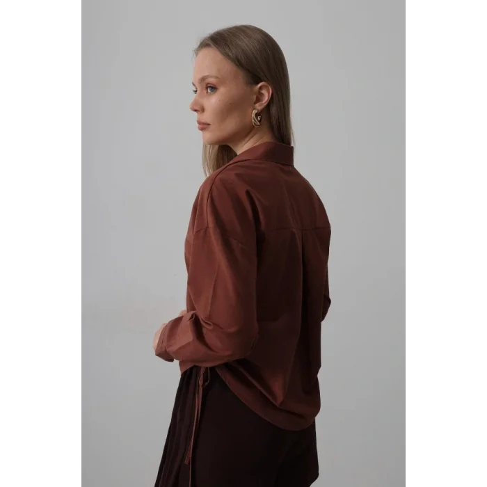 Yanları Bağlamalı Basic Gömlek - Koyu Kahve