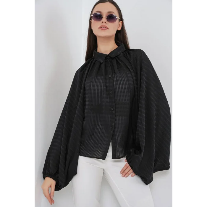 Yarasa Kol Oversize Gömlek 20368 - Siyah
