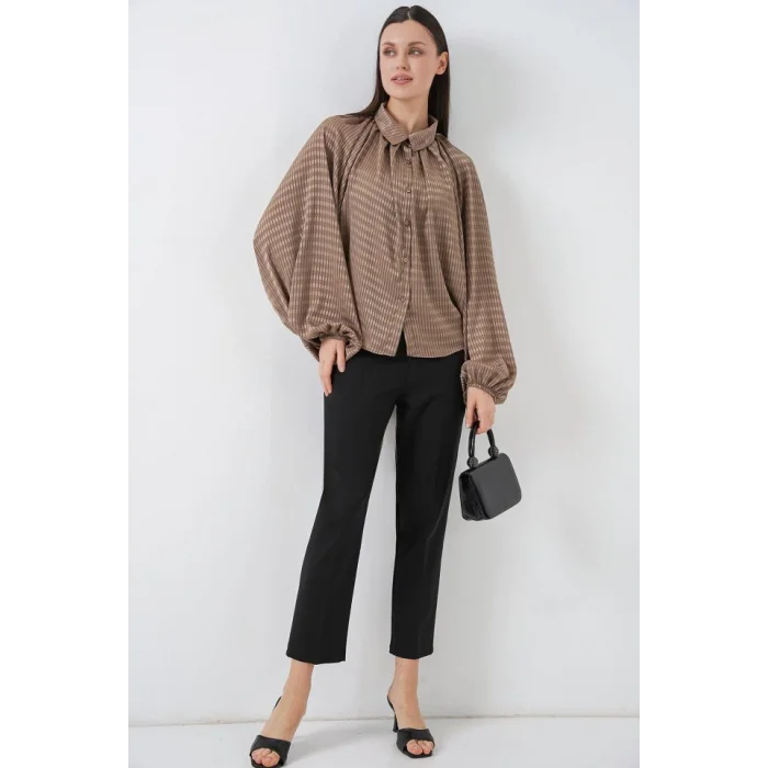 Yarasa Kol Oversize Gömlek 20368 - Sütlü Kahve