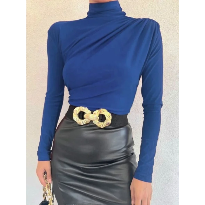 Yarım Boğaz Büzgülü Sandy Bluz  -Saks