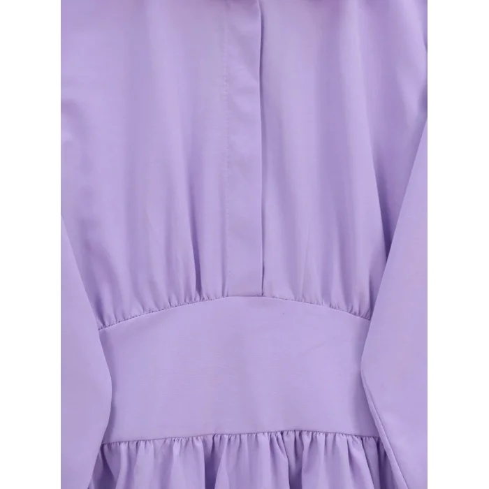 Yarım Düğmeli Beli Bağlamalı Yanı Fermuarlı Tunik -Lila