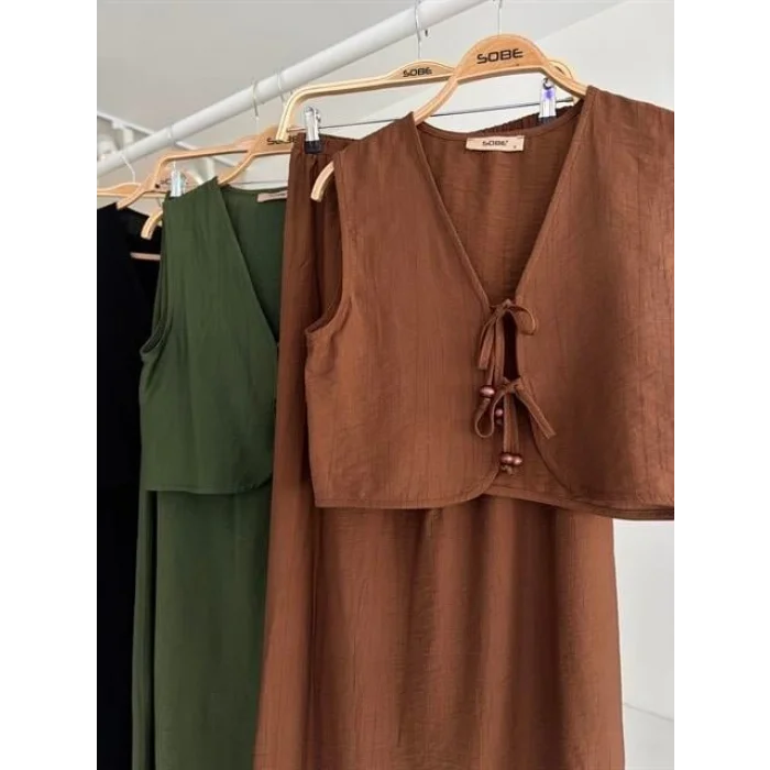 Yelek Önden Bağlamalı Uzun Etekli Takım 10192