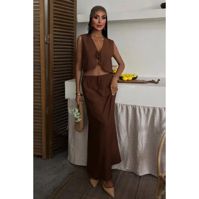 Yelek Önden Bağlamalı Uzun Etekli Takım 10192