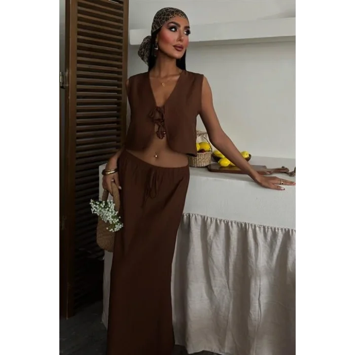 Yelek Önden Bağlamalı Uzun Etekli Takım 10192