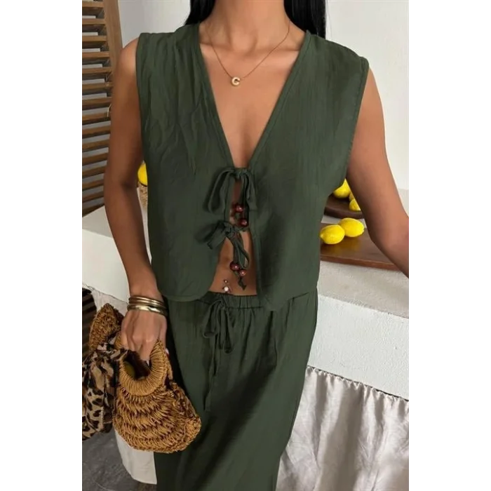 Yelek Önden Bağlamalı Uzun Etekli Takım 10192