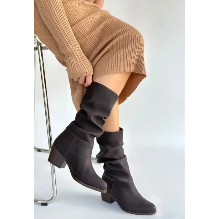 Yior Kahverengi Nubuk Topuklu Bot