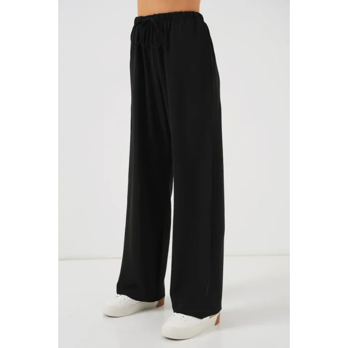 Yüksek Bel Bol Paça Pantolon - Siyah