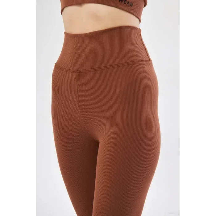 Yüksek Bel Fitilli Tayt - Kahve