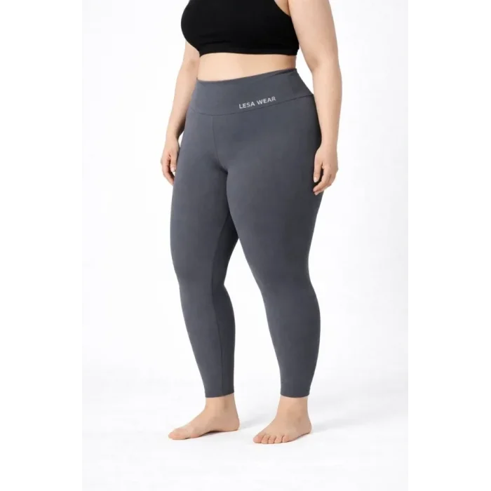 Yüksek Bel Toparlayıcı Likralı Dalgıç Spor Tayt  Esnek Battal Büyük Beden - Füme