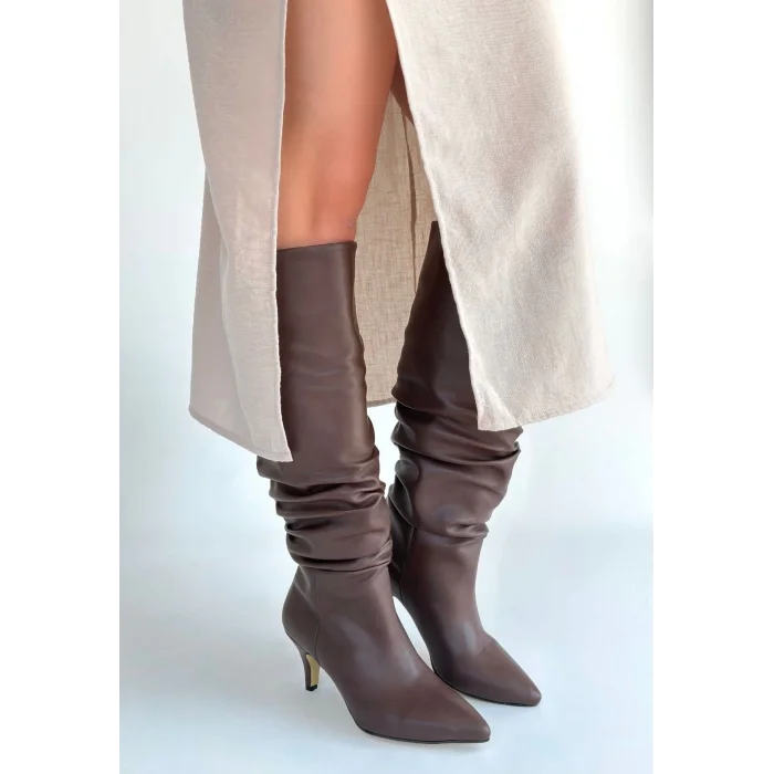 Zelya Kahverengi Cilt Topuklu Çizme